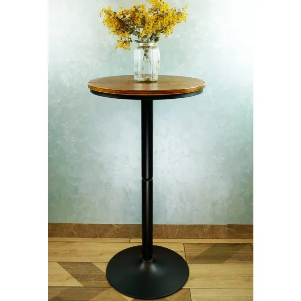 VILAVITA Wood Bistro Pub Table Round Bar Height Cocktail Table, 21.7 Inch Top and 40.5 Inch Height, Natural Wood Top and Heavy Metal Frame High Top Bar Table