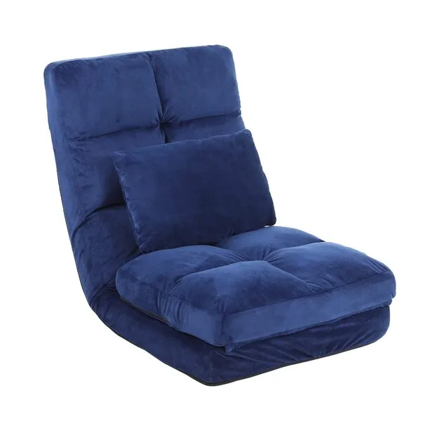 Urnodel Indoor Chaise Lounge Sofa, Floor Chair with Back Support for Adults, 14 Angle Adjustment Recliner Chair, Folding Floor Lounger with Pillow 8823(Blue)