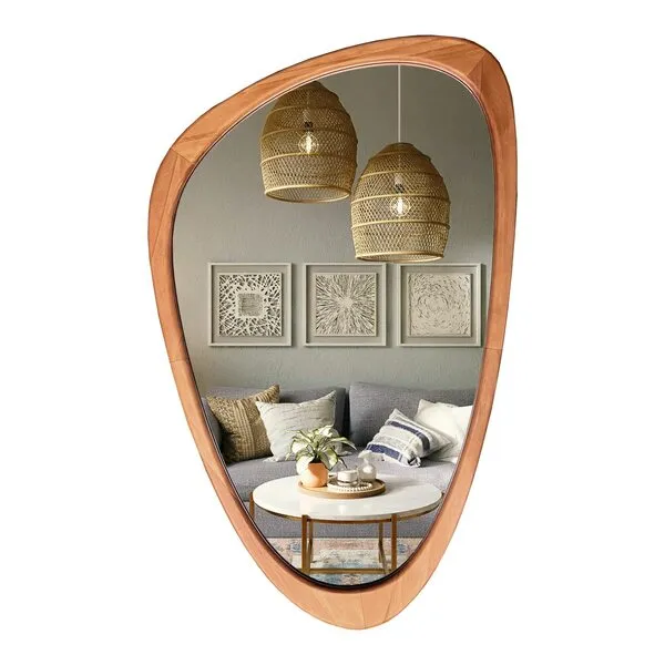WallBeyond Asymmetrical Mirror, Irregular Wall Mirror, Wall Mirrors Decorative for Bedroom Living Room entryway Hall, Wood Mirror for mid Century Modern Decor 30.5