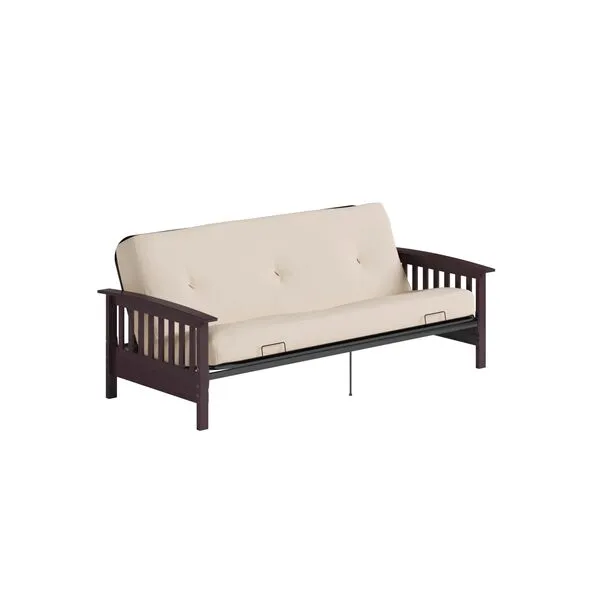 DHP Laurel Full Size Espresso Wood Arm Futon Frame with 6