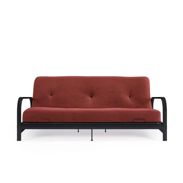 DHP Brax Metal Arm Full Size Frame with 6” Thermobonded High Density Polyester Fill Futon Mattress, Red