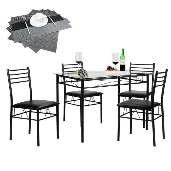 VECELO Kitchen Dining Room Table and Chairs 4, 5-Piece Dinette Sets, Space Saving (Black), 42.1