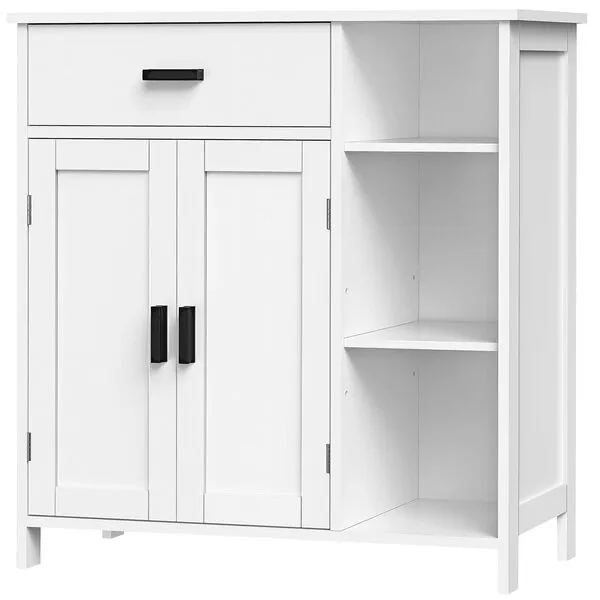 WEENFON Bathroom Cabinet, Floor Storage Cabinet with Doors and Shelves, Coffee Bar Cabinet with Drawer, Modern Organizer Cabinet for Living Room, Bathroom, Kitchen, White