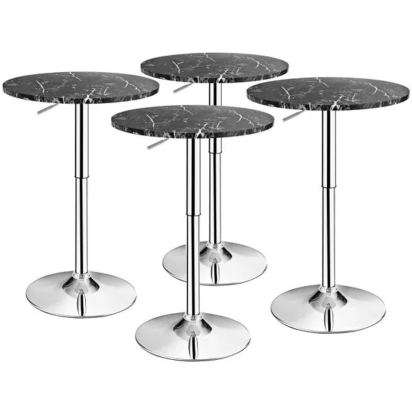 Giantex Round Pub Table Height Adjustable, 360° Swivel Cocktail Pub Table with Sliver Leg and Base for Home Bar Table (4, Black)