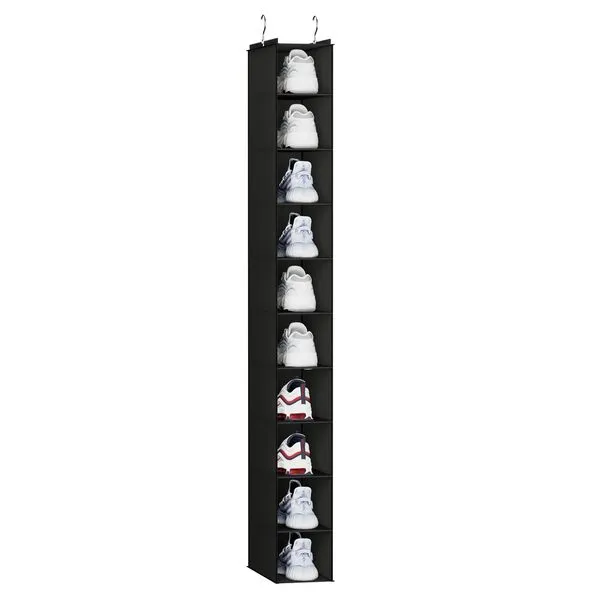 YOUDENOVA Hanging Shoe Organizer, 10-Shelf Closet Shoe Organizers, Hanging Shoe Storage, Black