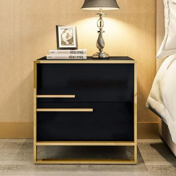 Bedside Telephone Table Nightstand Cabinet with 2 Drawers Organizer Storage Unit for Bedroom Bathroom Living Room (Color : Black)