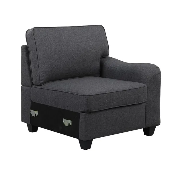 Lilola Home Leo Dark Gray Linen 7Pc Modular L-Shape Sectional Sofa and Ottoman