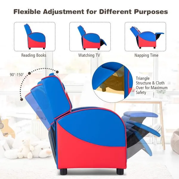 HONEY JOY Kids Recliner, Youth Gaming Reclining Chair w/Side Pocket, Ergonomic Headrest & Footrest, Upholstered Leather Lounge Chair for Boys Girls, Manual Adjustable Single Sofa Chair for Living Room