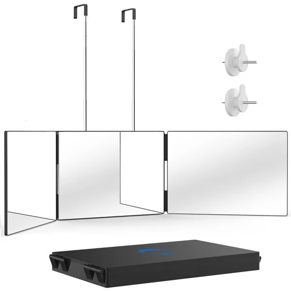 OLIBUY 3 Way Mirror for Hair Cutting, Tri-fold Mirror for Shaver and Makeup, Height Adjustable with Two Hold Nails Self Haircut Mirror can as a Gift for Men or Women