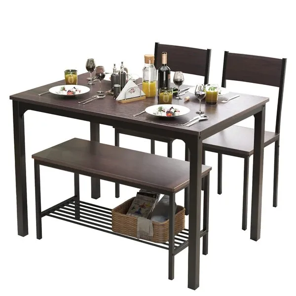 soges Dining Table Set for 4, 43.3 inch Kitchen Table set with Chairs and Bench, 4 Piece Dining Room Table Set for Small Space, Apartment, Restaurant, Rustic Oak