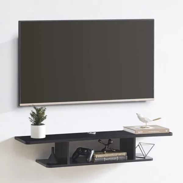 GHC Floating TV Stand, Wall Mounted Entertainment Center and Cabinet Shelf, TV Console with Storage, Media Console for DVD Player, Space-Saving Under TV Shelf for Bedroom, Living Room (Black)