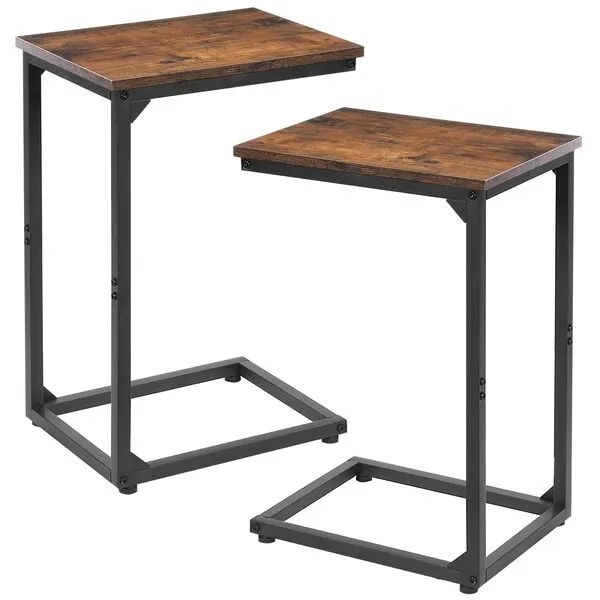 AMHANCIBLE C Shaped End Table Set of 2, Couch Tables That Slide Under, TV Tray Snack Table for Sofa, Small Side Table for Couch, Small Space, Living Room, Rustic Brown HET02CBR