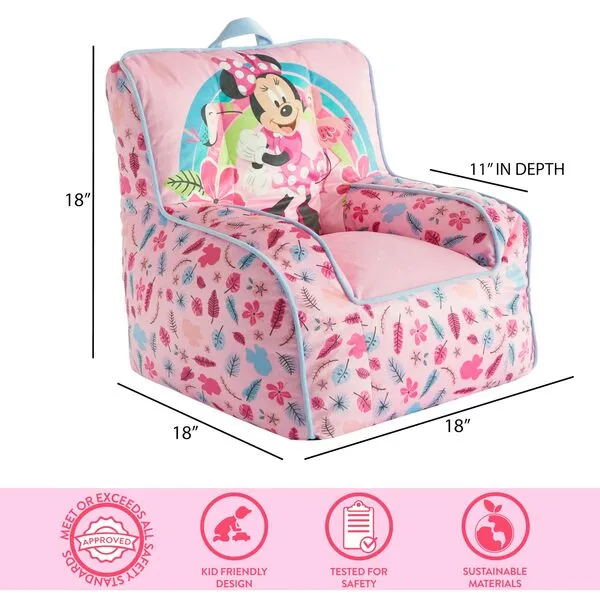 Idea Nuova Disney Minnie Mouse Smile Toddler Bean Bag Decorative Chair with Carry Handle, Large