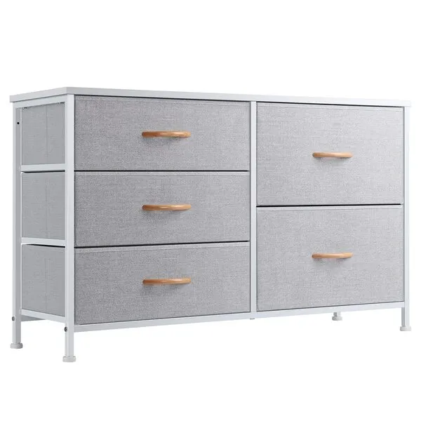 Nicehill Dresser for Bedroom with 5 Drawers, Storage Drawer Organizer, Wide Chest of Drawers for Closet, Clothes, Kids, Nursery, TV Stand with Storage Drawers, Wood Board, Fabric Drawers
