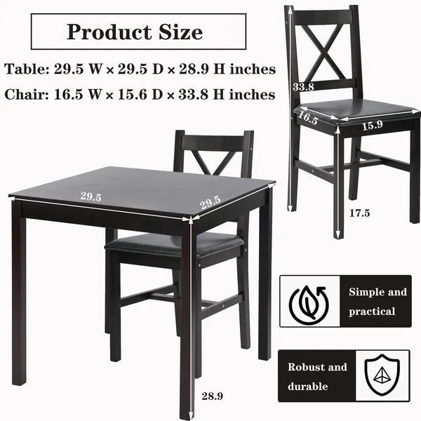 Hudada Kitchen Table Set 3 Piece Dining Table Set Sturdy Wooden Square Table and Chair Breakfast Table Set for 2 Person, Small Dining Room Table Set for Restaurant Home Kitchen Living Room, Brown