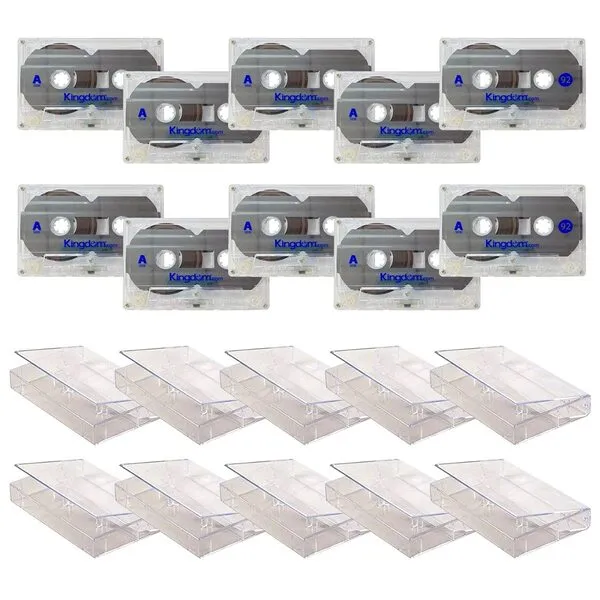 Kingdom KPT92C10 92 Minutes Audio Cassette Tapes in Clear Hard Cassette Boxes - Clear (10 Packs) Each Cassette is Individually Packed in a Hard Plastic Case