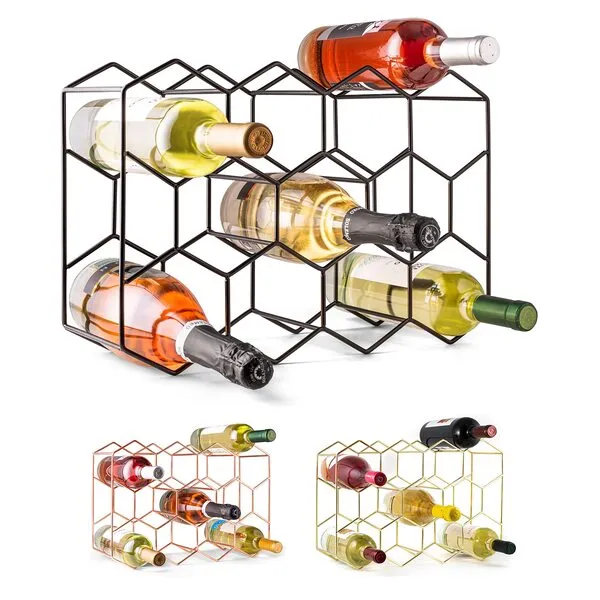 Gusto Nostro Countertop Wine Rack - 14 Bottle Freestanding Modern Black Metal Small - 3 Tier Tabletop Wine Holder Stand for Cabinet, Pantry - Wine Racks Countertop - No Assembly Required
