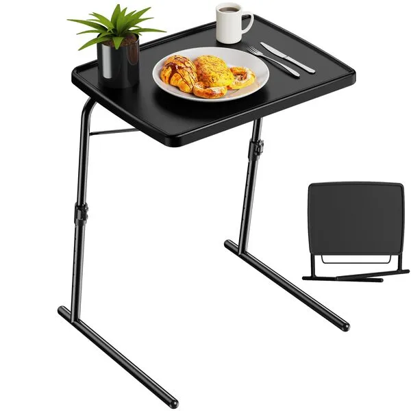 Max TV Tray Table, Allpop Adjustable Large TV Tray for Eating, Folding Dinner Laptop Table on Couch & Bed with 6 Heights & 3 Tilt Angles, Black