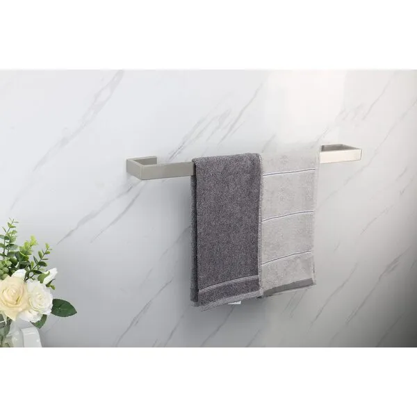 TocTen Bath Towel Rack - Square Base Thicken SUS304 Stainless Steel Towel Bar for Bathroom, Bathroom Bar Accessories Towel Rod Heavy Duty Wall Mounted Towel Holder (Brushed Nickel, 24 Inch)