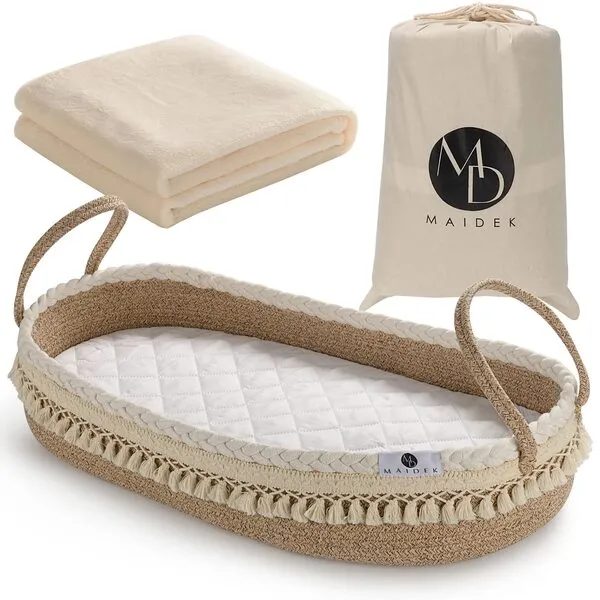 MAIDEK Baby Changing Basket - Portable Diaper Changing Station with Stylish Design | Moses Baskets for Newborn Included Changing Pad Basket, Removable Cover and Soft Blanket