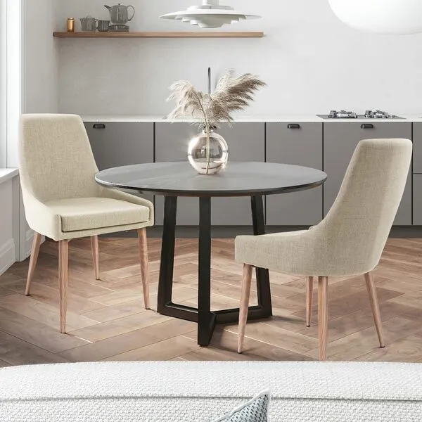 E&D FURNITURE Dining Chairs, Living Room Chair Set of 4 Accent Chair with High Back Beige Fabric Dining Comfy Chair for Kitchen Upholstered Dining Chairs Kitchen and Dining Room Metal Leg Chair