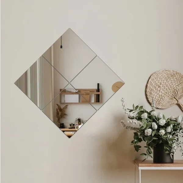 Full Length Mirror Tiles (Glass, 12\'\'x12\'\'x 4PCS), Large Full Body Wall Mirror for Door, Bedroom, Home Gym