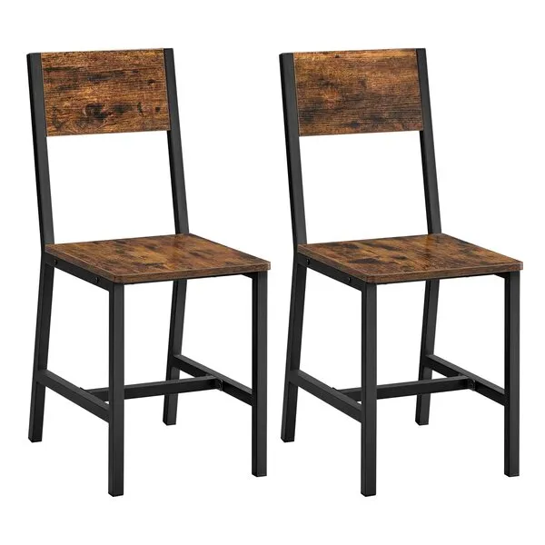 VASAGLE Dining Chair Set of 2, Rustic Wood Chairs with Metal Steel Frame, Easy to Assemble, Comfortable Seat, Modern Farmhouse Chair for Kitchen, Bedroom, Living Room, Rustic Brown and Ink Black