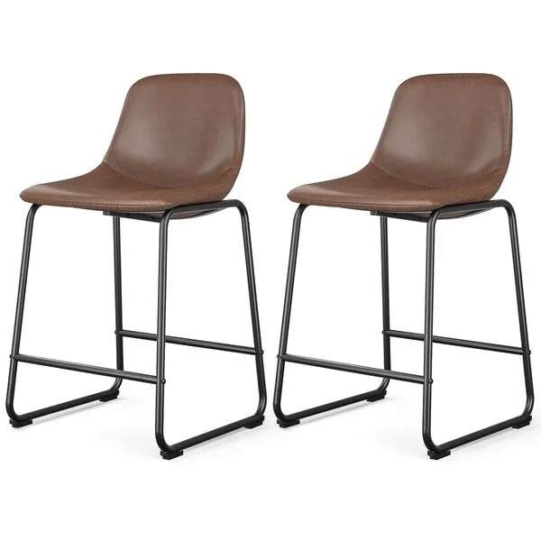 Rfiver Counter Height Bar Stools Set of 2, Counter Stool with Back, Modern Faux Leather Barstools with Metal Legs and Footrest, Dining Chairs for Home Kitchen Island, Support 500 lbs, Brown