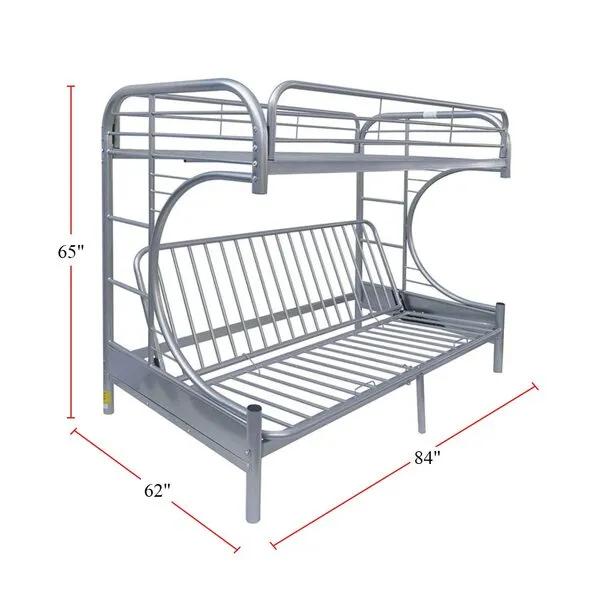 Metal Twin XL Over Queen Futon Bunk Bed in Silver