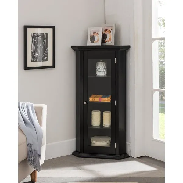 KB Designs - Corner Accent Display Wood Curio Cabinet, Black