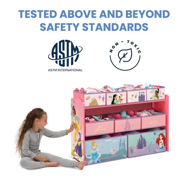 Delta Children Disney Princess Deluxe 9 Bin Design and Store Toy Organizer, Greenguard Gold Certified
