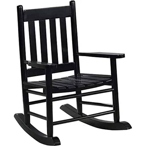 Pemberly Row Transitional Wood Slat Back Youth Rocking Chair in Black