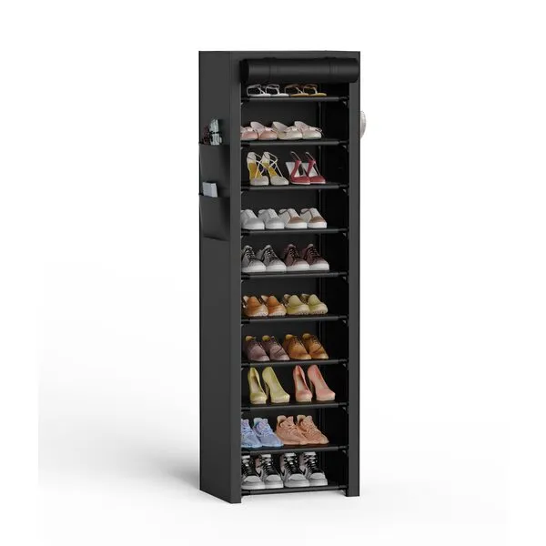 VTRIN Vertical Narrow Shoe Rack Organizer Tall Shoe Rack for Closet Entryway 10 Tier Non-Woven Cover Shoe Shelf Holds 20-22 Pairs Fr