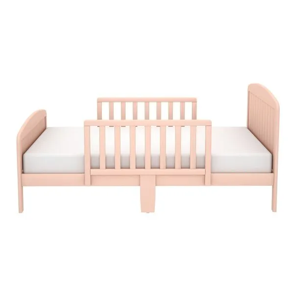 Busy Kids Harrisburg Toddler Bed, Solid Wood Modern Design Transitional Bed for Kids with Rails for Children\'s Bedroom with 2 Safety Guards, Low-to-Gound Profile (Clay)