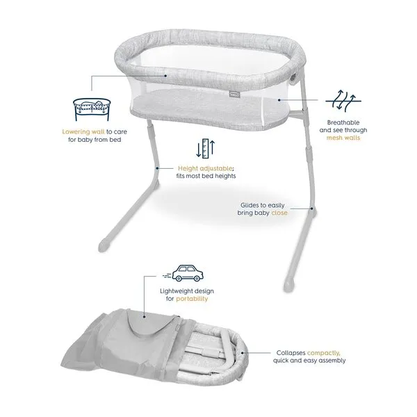HALO Baby Flex BassiNest, Adjustable Travel Bassinet, Easy Folding, Lightweight with Mattress and Carrying Bag, Heather Weave