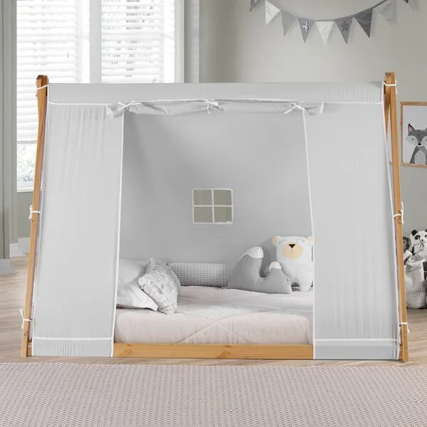 New P\'kolino Tent Twin Floor Bed - Natural or White Frame, Grey, Children’s Bedroom Furniture … (Natural Frame)