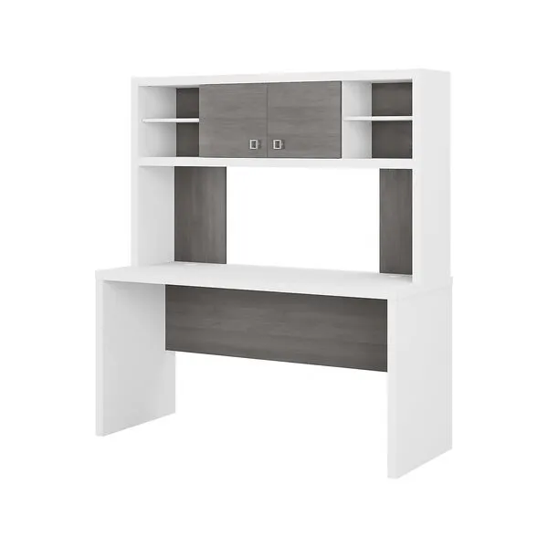Bush Business Furniture Office by kathy ireland Echo 60-inch W Credenza Desk with Hutch, Pure White/Modern Gray (ECH030WHMG)