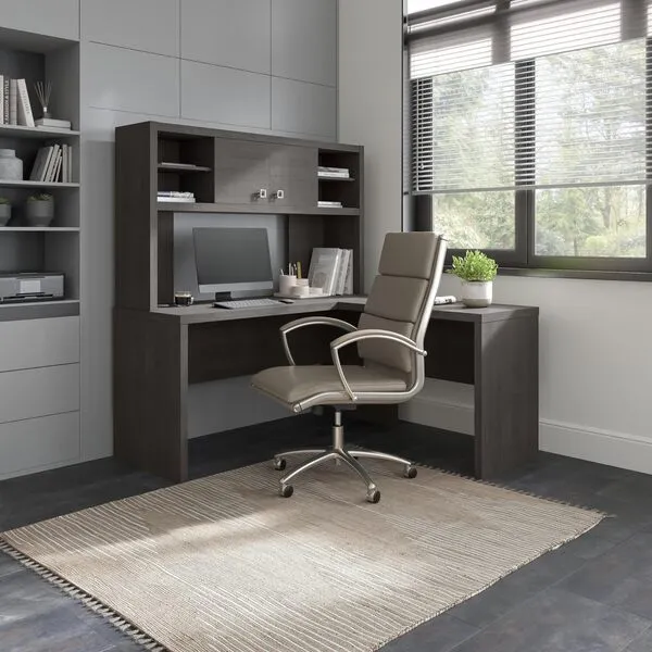 Bush Business Furniture Echo L Shaped Desk with Hutch, 60W, Charcoal Maple