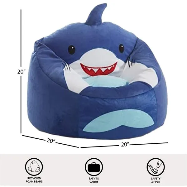 Heritage Kids Shark Round Figural Kids Bean Bag Chair , Blue, Large