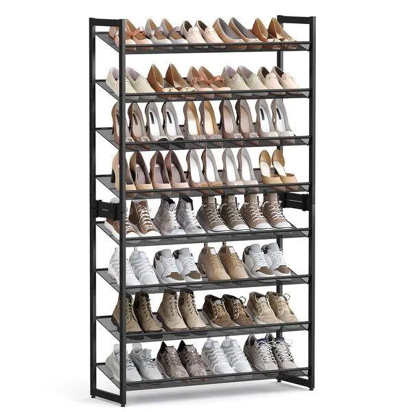 SONGMICS Shoe Rack, 8-Tier Shoe Organizer, Metal Shoe Storage for Garage, Entryway, Set of 2, 4-Tier Stackable Shoe Shelf, with Adjustable Flat or Angled Shelves, 32-40 Pairs, Black ULMR08B