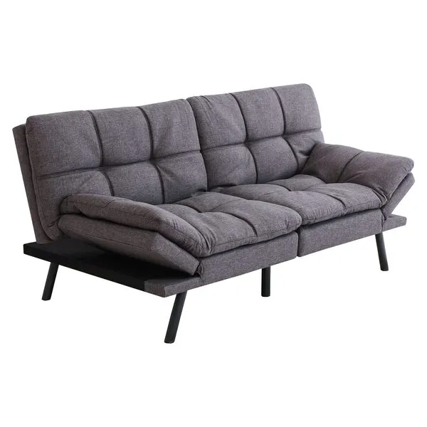 Opoiar Futon Sofa Bed,Small Splitback Linen Fabric Memory Foam Couch,Modern Convertible Love seat for Compact Living Spaces,Studio,Apartment,Dorm,Guest Room Sofabed, 71×33×31.5IN, Grey