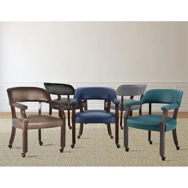 BOWERY HILL Captain's Poker Game Arm Chair with Casters in Gray Vinyl