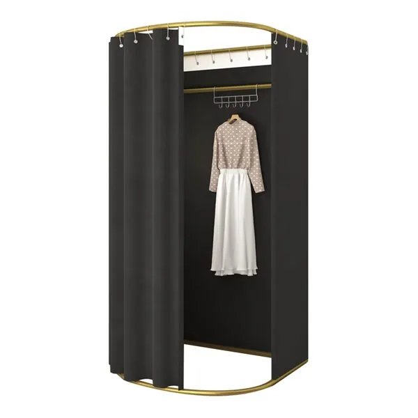 Clothing Store Fitting Room with Shading Curtain, Portable Temporary Mobile Privacy Protection Dressing Room, Foldable Mall Simple Changing Room and Display Rack, 200x100x95cm (Black)