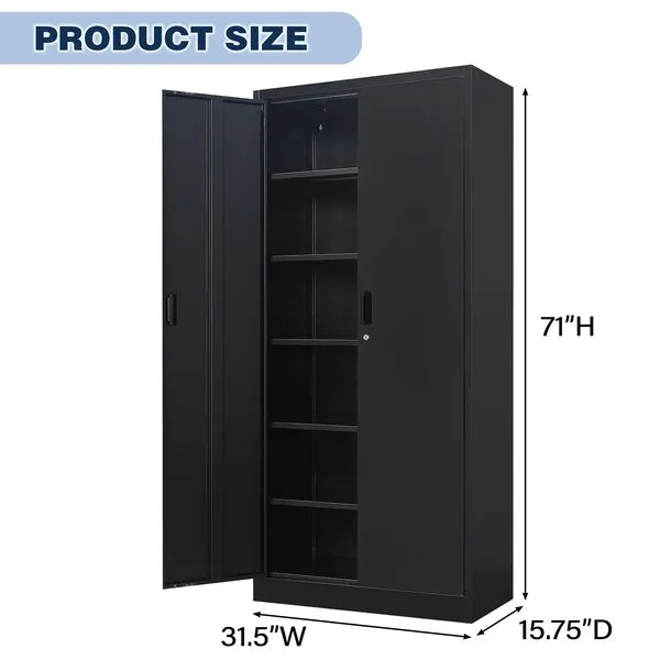 BESFUR Metal Cabinet, Locking Storage Cabinet with Five Shelves and Doors, Garage Cabinet for Office, Classroom, Garage - Black