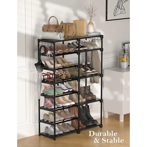 TIMEBAL 8-Tier Shoe Rack Storage Organizer 25-28 Pairs Shoes and Boots Shelf Organizer, Removable & Dust Large Shoe Rack, Stackable Shoe Rack for Boot & Shoe Storage