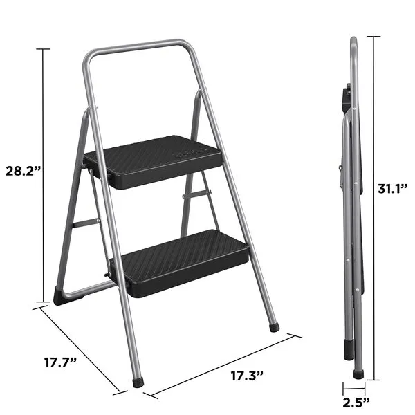 COSCO 11137PBL1E 2 Household Folding Steel Step Stool, Platinum