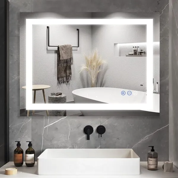 DR.LUX LED Mirror Bathroom Vanity Mirrors 36x28 Inch, Wall Mounted Anti-Fog LED Makeup Mirror 3000-6000K Adjustable, Memory Dimmable Touch Switch (Vertical & Horizontal)