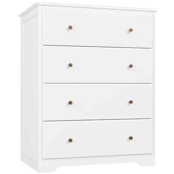 HOUSUIT White Dresser, 4 Drawer Dressers Chest of Drawers, Modern Tall Dresser, Wood Drawer Chest Storage Cabinet for Living Room, Hallway, Entryway, Home Office, Ivory White