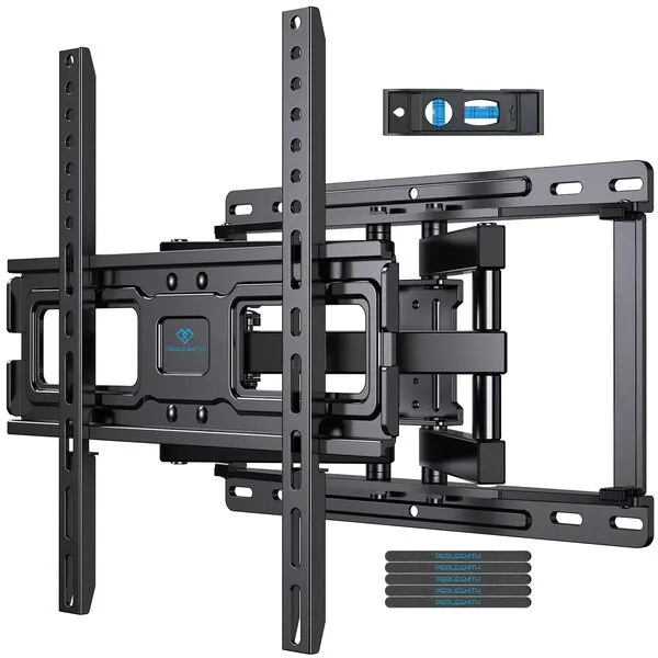 PERLESMITH TV Wall Mount Full Motion for 32-65 Inch Flat Curved Screen TVs, TV Mount with Swivel Tilt Extension Dual Articulating Bracket Arms Support TV up to 99 lbs Max VESA 400x400, 16” Wood Studs