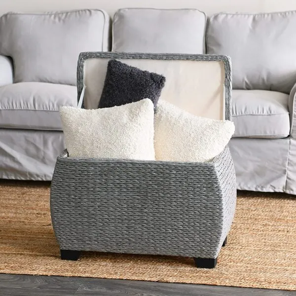 Household Essentials Large Curved Woven Storage Chest with Liner | Grey Paper Rope